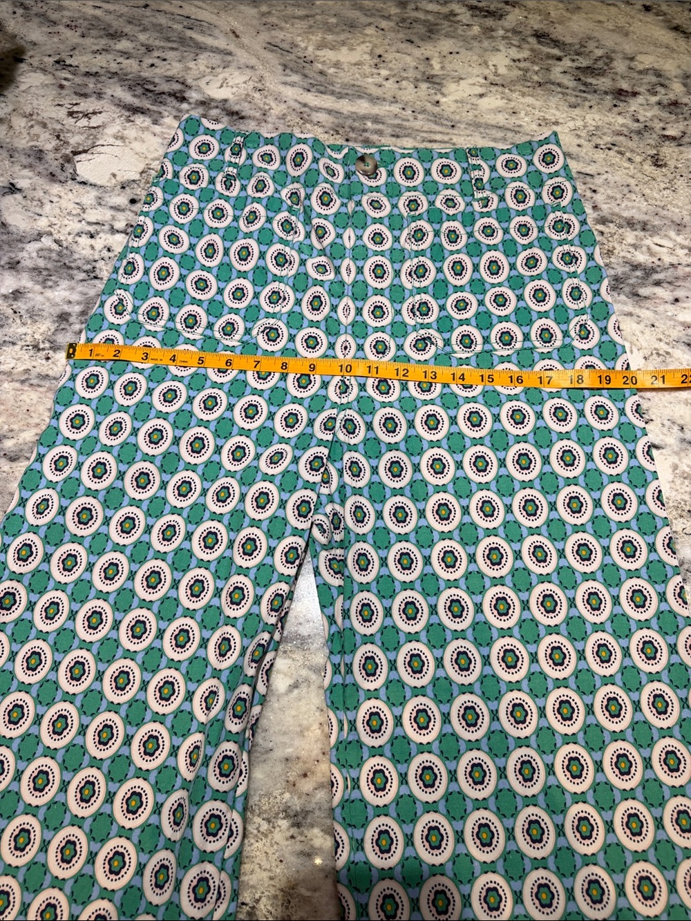 Anthropologie Maeve Colette Teal, White & Green Patterned Ankle Pants - Picture 7 of 10